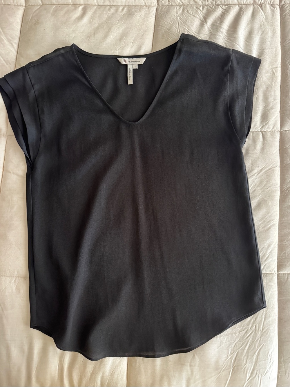 BCBG Generation Black V-Neck Cap Sleeve Top